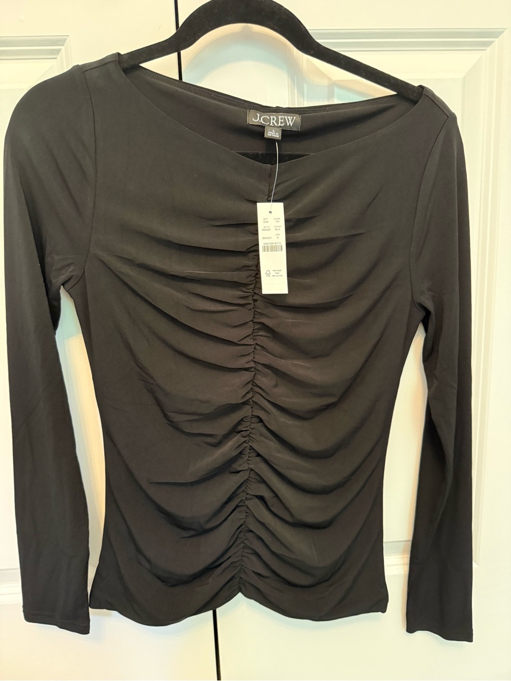 J. Crew Black Ruched Front Long-Sleeve Tee